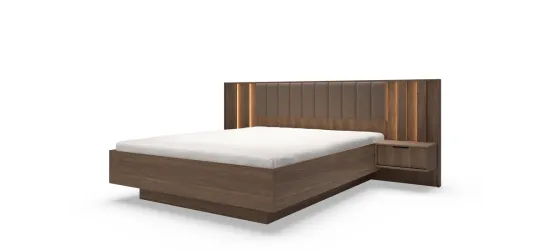Двоспальне ліжко Амаро / Amaro 160x200 з основою під матрац та приліжковими тумбами з підсвіткою