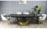 Стол Мун обеденный раскладной 1800/2600x900x750 черный мат золотая нога - фото 11