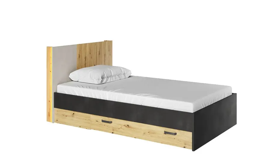 Подростковая кровать Кубик / Qubic 120x200 с подсветкой дуб артизан/серый/черный QB-11
