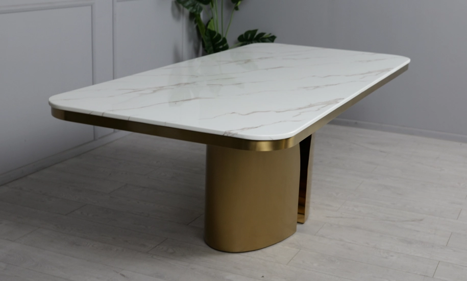 Prestol стіл Аурум обідній 2200x1000x770 білий глянець золоті ноги - фото 9 Prestol стіл Аурум обідній 2200x1000x770 білий глянець золоті ноги - фото 9