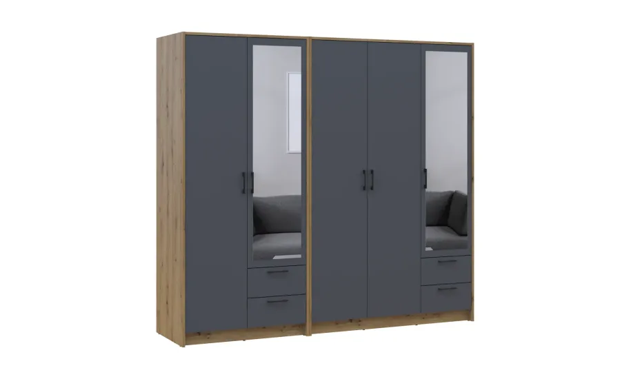 Шафа для одягу з дзеркалом Doros Ронді Дуб Артізан/Графіт 2+3 ДСП 203х52х195 (42005691) - фото 6 Шафа для одягу з дзеркалом Doros Ронді Дуб Артізан/Графіт 2+3 ДСП 203х52х195 (42005691) - фото 6