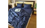 Постільна білизна з страйп-сатину євро МАКСІ 220-240 см 70-70 2шт з резинкою темно-синій - фото 1